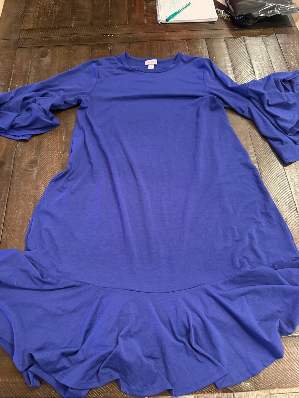 LuLaRoe Blue Long Sleeve Ruffle-Hem Dress